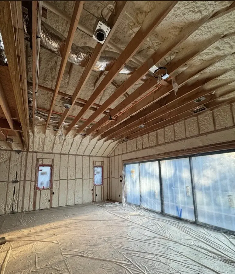 Interior walls and ceiling insulated with spray foam during new construction in Boiling Spring Lakes